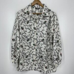Vintage MC Men's White Paisley Jacquard Long Sleeve Button Up Shirt